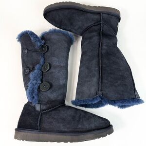 UGG Bailey Button Triplet Navy Blue Sheepskin Tall Boots #1873 - Size 10